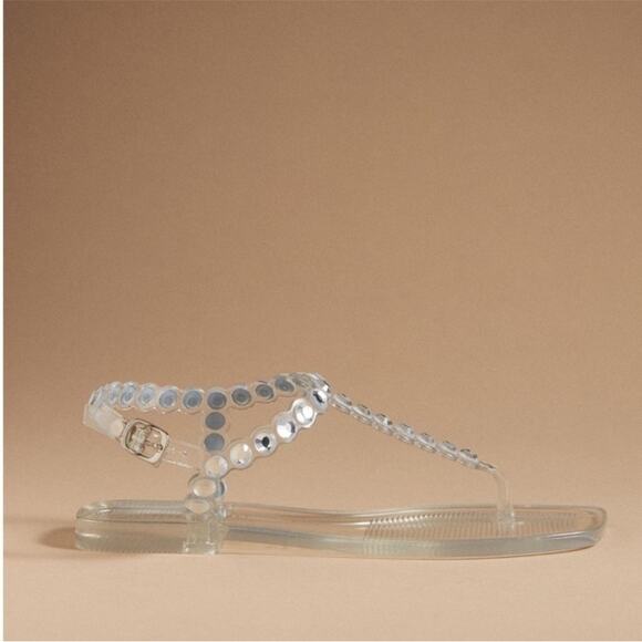 Jeffrey Campbell Jemmin Embellished T Bar Clear Jelly SandaClear Women's Sandals - Picture 2 of 7